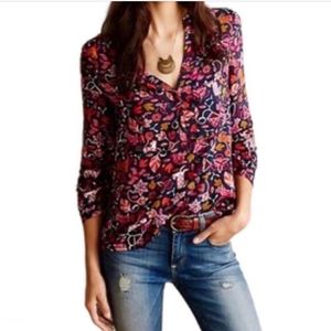 Anthropologie Maeve Moonflower Forest Creatures Top Sz 12 pink orange